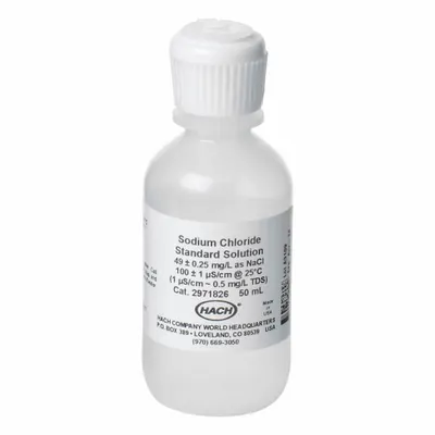 HACH Conductivity Standard Solution: Lab, 50 mL Volume, 100 uS/cm at 25°C ±1 uS/cm at 25°C - Conductivity Standards