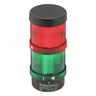 WERMA Tower Light Assembly: 2 Tier, Green/Red, No Sounder Tier, 155 mm Overall Ht - Two-Tier Tower Light Assemblies
