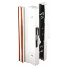 This recessed handle is designed for sliding doors, providing a flush-mounted grip and locking function. It measures 7 3/16 inches in height and 3/4 inch in width. Suitable for residential and light commercial sliding door applications.