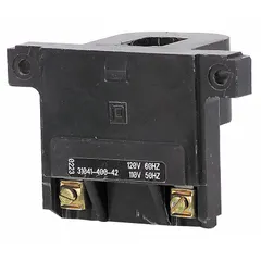 Replacement coil for NEMA Size 0, 00, and 1 contactors. Operates at 24V AC. Compatible with SQUARE D 8502 Type SC Starters series. Used in industrial motor control applications for actuating contactors.