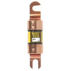 Bolt-on fuse rated 450 A at 48 V DC, non-indicating, from the ALS series. Designed for overcurrent protection in DC power circuits. Typical applications include industrial equipment and material handling systems requiring high-current limiting.