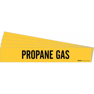 BRADY Pipe Marker: Propane Gas, Yellow, Black, Fits 8 in and Larger Pipe O.D. - Propane Gas Adhesive Pipe Markers