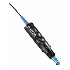 This pH electrode features a PVDF body, double junction design, and bulb tip for measuring pH in liquid samples. It is equipped with a BNC connector for compatibility with standard pH meters. Suitable for aqueous solutions in laboratory and environmental testing applications.