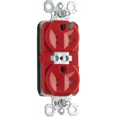 PASS & SEYMOUR Receptacle: Hospital Grade, Duplex, 5-20R, Red, 125V AC - General Purpose Receptacles