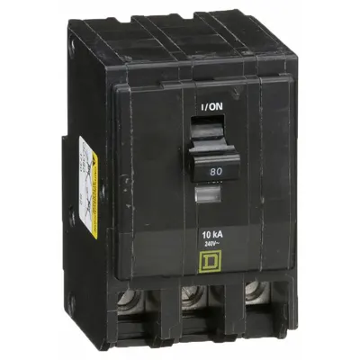 SQUARE D Miniature Circuit Breaker: 80 A, 120/240V AC, Three Phase, 10kA at 120/240V AC - QO Series, Plug-In Square D Miniature Circuit Breakers