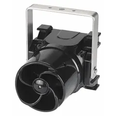 This powered horn speaker integrates a strobe for combined audible and visual signaling. It is a 1-way unit with an overall height of 8 1/2 inches and width of 7 1/2 inches. Typical applications include outdoor emergency notification, public address, and safety warning systems in industrial facilities, parking lots, and building perimeters.