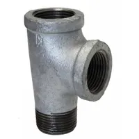 This medium-pressure threaded pipe tee is a run x run x branch fitting made of malleable iron. It is rated for a maximum operating pressure of 300 psi at 150°F. Used to split or combine flow in industrial piping systems for steam, water, gas, and air lines