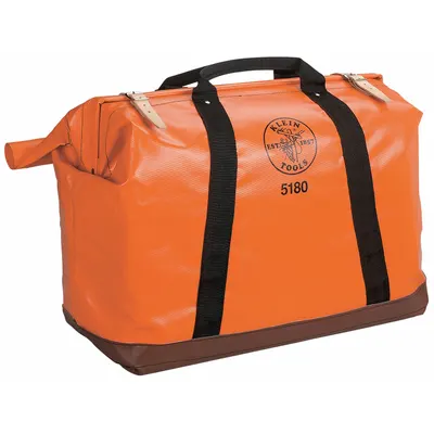 KLEIN TOOLS Tool Bag: 24 in W x 10 in D x 15 in H, Orange, Nylon, 0 Pockets, 1 Inside Pockets - Nylon Wide-Mouth Tool Bags