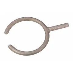 This open ring clamp is constructed of nickel-plated aluminum for corrosion resistance. It features 2-3 prongs and a 3/8-inch arm diameter, with an overall length of 7 1/4 inches. Used to securely hold laboratory glassware such as flasks or beakers on a support stand.