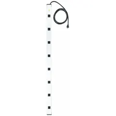 Industrial power strip with 8 outlets, 6 ft cord, and 15 A rating. Features a clip mounting style for secure attachment in workshops, factories, or maintenance areas. Not UL rated for healthcare applications.