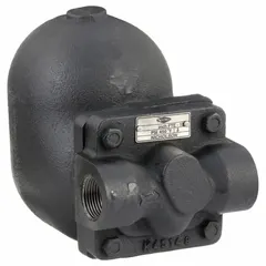 Cast iron in-line float and thermostatic steam trap with 1 in FNPT connection and stainless steel float. Rated for maximum pressure of 145 psi and maximum temperature of 450°F, with a capacity of 4,100 lb/hr. Designed for horizontal installation in steam distribution systems, heat exchangers, and process equipment to automatically drain condensate while preventing steam loss.