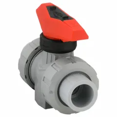 This manual two-way ball valve features a CPVC body and a straight configuration with a Tee handle. Rated for a maximum pressure of 16 bar (CWP), it is used for on/off flow control in CPVC piping systems. Suitable for applications requiring corrosion resistance.