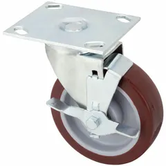 Debris-Resistant NSF-Listed Sanitary Plate Caster, Swivel, Side Brake, Polyurethane, 6 in Wheel Dia., 1 1/2 in Wheel Wd