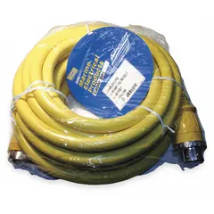 This 50-foot outdoor extension cord features a NEMA L15-50P plug and a single outlet. It uses 6/4 STOW cable and is rated for temperatures from -4° to 140°F. Suitable for powering equipment in outdoor settings such as construction sites and industrial facilities.