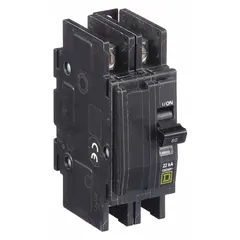 Single-phase, 2-pole miniature circuit breaker from the QOU Series rated 60 A at 120/240V AC with a maximum interrupting rating of 22kA at 120/240V AC. Provides overcurrent protection for air conditioning and refrigeration equipment in a compact unit-mount design.
