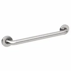 This 24-inch straight grab bar is made from satin-finished stainless steel with antimicrobial properties. It has a 1 1/4-inch diameter and supports up to 800 lb. Commonly installed in bathrooms, showers, and other areas requiring secure hand support.