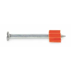 Straight pins for powder-actuated tools, 1-1/2 in overall length, 0.3 in head diameter, 0.15 in shank diameter. Pack of 100. Used for fastening materials to concrete, steel, or masonry in construction and industrial applications.
