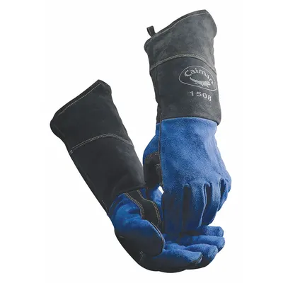 CAIMAN Welding Gloves: Straight Thumb, Gauntlet Cuff, Premium, Blue Cowhide, Caiman 1508 - Stick Welding Gloves with Cowhide Leather Palm