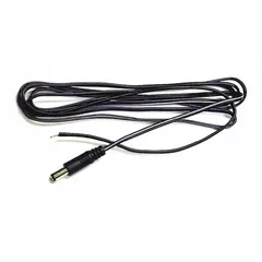 Black rubber flying power lead for powering digital CCTV cameras. Connects via cable to supply power to compatible surveillance equipment. Suitable for security camera installations requiring a remote power connection.