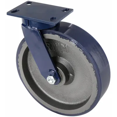 RWM Plate Caster: Swivel, Polyurethane, 12 in Wheel Dia, 3 in Wheel Wd - Heavy-Duty General-Purpose Kingpinless Plate Casters