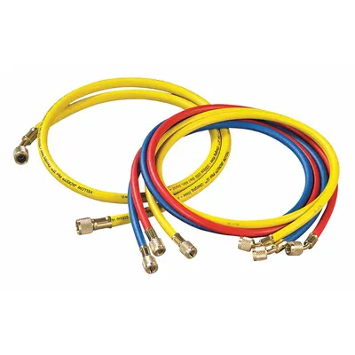 YELLOW JACKET Hose Set: 5 ft Lg, 45° Angle, Yellow, Rubber - Charging Hose Sets