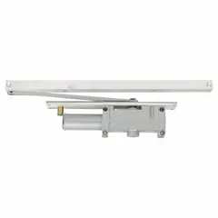 This LCN 2010 Series concealed-mount door closer is Grade 1 heavy duty, constructed of aluminum, and features a 14-inch track arm with adjustable spring size 6. It is non-hold open, ADA compliant, and suitable for interior or exterior use. The left-hand configuration is designed for doors that open to the left.