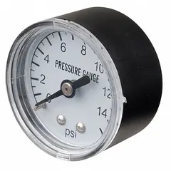 Air pressure gage for measuring pressure in HVACR systems. Used in ductwork, pneumatic controls, and air handlers to monitor system pressure.