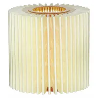 Cartridge oil filter element with cellulose media for Lexus vehicles. Overall height 2 5/8 in, outside diameter 2 3/4 in. Includes plastic drain plug. Used in engine oil filtration systems to remove contaminants