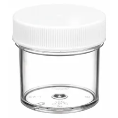 APPROVED VENDOR W209912 Polystyrene Lab Jar, 1 fl oz, Round, Clear, with Polypropylene Closure