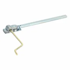 This non-handed window operator is designed for casement windows and mounts on the frame. It includes a chrome-plated crank handle and has a gray finish. The base length measures 3 3/16 inches. Suitable for residential or commercial window applications.