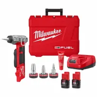 This cordless expansion tool kit is designed for expanding PEX tubing up to 1 inch diameter in plumbing and radiant heating systems. It operates on the M12 Fuel platform and includes two M12 2 Ah batteries. The kit enables tool-free expansion of ProPEX fittings for residential and commercial installations