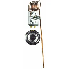 Electric thermostat with dial range 175 to 550°F, 60-inch capillary, and 120V AC/277V AC input voltage. Designed for temperature control in commercial cooking equipment such as ovens, fryers, and griddles.