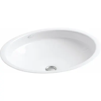 KOHLER Bathroom Sink: White, Cast Iron, 19 1/2 in Overall Lg, 16 1/8 in Overall Wd - Undermount Bathroom Sinks without Faucets