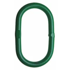 Oblong master link, Grade 100, with a working load limit of 30,000 lb. Used as a connecting point in overhead lifting and rigging systems to attach slings or hardware to a hoist hook.