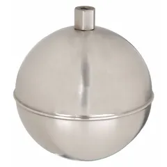 Stainless steel threaded float with external 1/8 in IPS thread connection. Used for liquid-level control in tanks, reservoirs, and process vessels where float actuation is required.