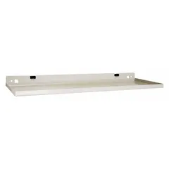 This steel shelf is designed for use with square-hole pegboard systems. It measures 14 inches wide by 11/16 inch deep by 4 13/16 inches high and features a gray powder-coated finish. Suitable for organizing tools, parts, and small items in workshops, garages, and industrial workstations.