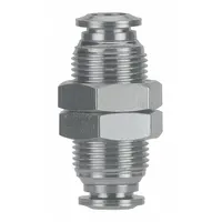This stainless steel tube fitting features a Push-to-Connect x Push-to-Connect configuration for 6 mm OD tubes. It enables tool-free connections in pneumatic or fluid systems, facilitating quick installation and maintenance