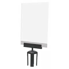 This clear acrylic sign is designed for mounting on post tops using a Sign Adapter. It includes a Mounting Adapter and features no legend, providing a blank display surface. Typical applications include crowd control, queue management, and wayfinding in public venues and retail environments.