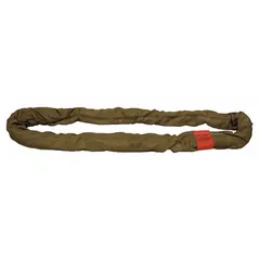 This endless round sling is constructed from polyester and nylon for flexibility and strength. With a 10 ft sling length and 2 3/4 in body diameter, it is suited for lifting and rigging heavy loads in industrial settings such as construction, manufacturing, and warehousing.