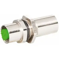 This M12 circular connector gender adapter features a D-coded socket body for 100 Mbps Cat 5e Industrial Ethernet and Profinet. It has a brass housing, screw mounting, straight orientation, and IP67 protection. Rated at 60V AC/60V DC. Suitable for connecting two M12 female cables or devices in industrial networking applications