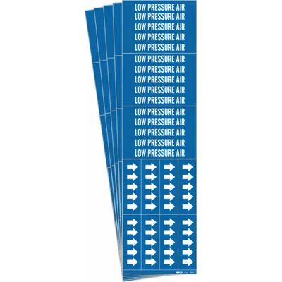 BRADY Pipe Marker: Low Pressure Air, Blue, White, Fits 3/4 in and Smaller Pipe O.D. - Low Pressure Air Adhesive Pipe Markers