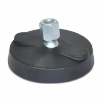 This vibration-damping female leveling mount features an 80 mm glass filled nylon base and M10 thread size. The zinc-plated finish provides corrosion resistance. With a load capacity of 8,006.8 N, it is used for leveling and reducing vibration on industrial machinery, conveyors, and equipment. Mounting holes are not included
