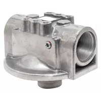 Hydraulic filter base designed for mounting and connecting compatible hydraulic filters. Measures 5 5/16 inches in length. Fits filter model BT387-10. Used in fluid power systems to secure the filter and maintain proper flow direction