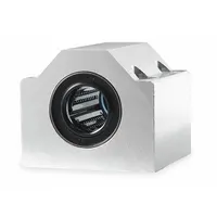 Single, non-adjustable closed pillow block linear ball bearing with self-aligning capability. Inside diameter 1 1/8 in, width 0.331 in. Supports and guides linear shafts in applications such as packaging machinery, material handling, and automation equipment where misalignment compensation is required