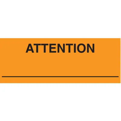 TAPECASE Instructional Handling Label: Attention____, 3 in x 8 in, Orange, 500 Labels per Roll - Shipping & Receiving Message Labels