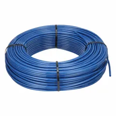 Polyurethane tubing with 1/4 in ID and 3/8 in OD, 500 ft length, blue color. Hardness Shore A 90 to 95, maximum operating pressure 170 psi at 73°F. Suitable for pneumatic and fluid transfer applications in industrial automation and machinery.