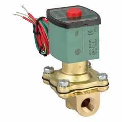 This 2-way, 2-position normally open solenoid valve is designed for on/off control of compatible fluids in industrial systems. It features a 3/8 in pipe size, 110V AC coil, watertight enclosure, and NBR seal. Typical applications include water, air, and light oil circuits requiring fail-open operation.