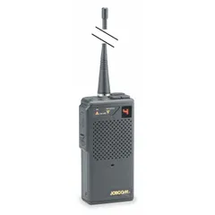 UHF analog handheld two-way radio with 2 W output and 10 channels. Numeric display in a black housing. Requires an FCC license for operation. Suitable for short-range voice communication in business and industrial settings such as construction sites, warehouses, and security patrols.