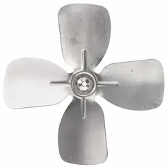 Aluminum fan blade with 4 blades and a 6-1/2 inch diameter. Suitable for moving air across coils or through ductwork in HVAC and refrigeration systems.