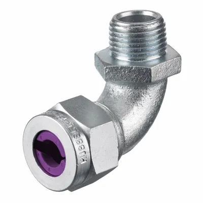 HUBBELL WIRING DEVICE-KELLEMS Liquid Tight Cord Connector: Steel, 3/4 in MNPT, 0.75 in to 0.88 in - 90° Metallic Cable Grips